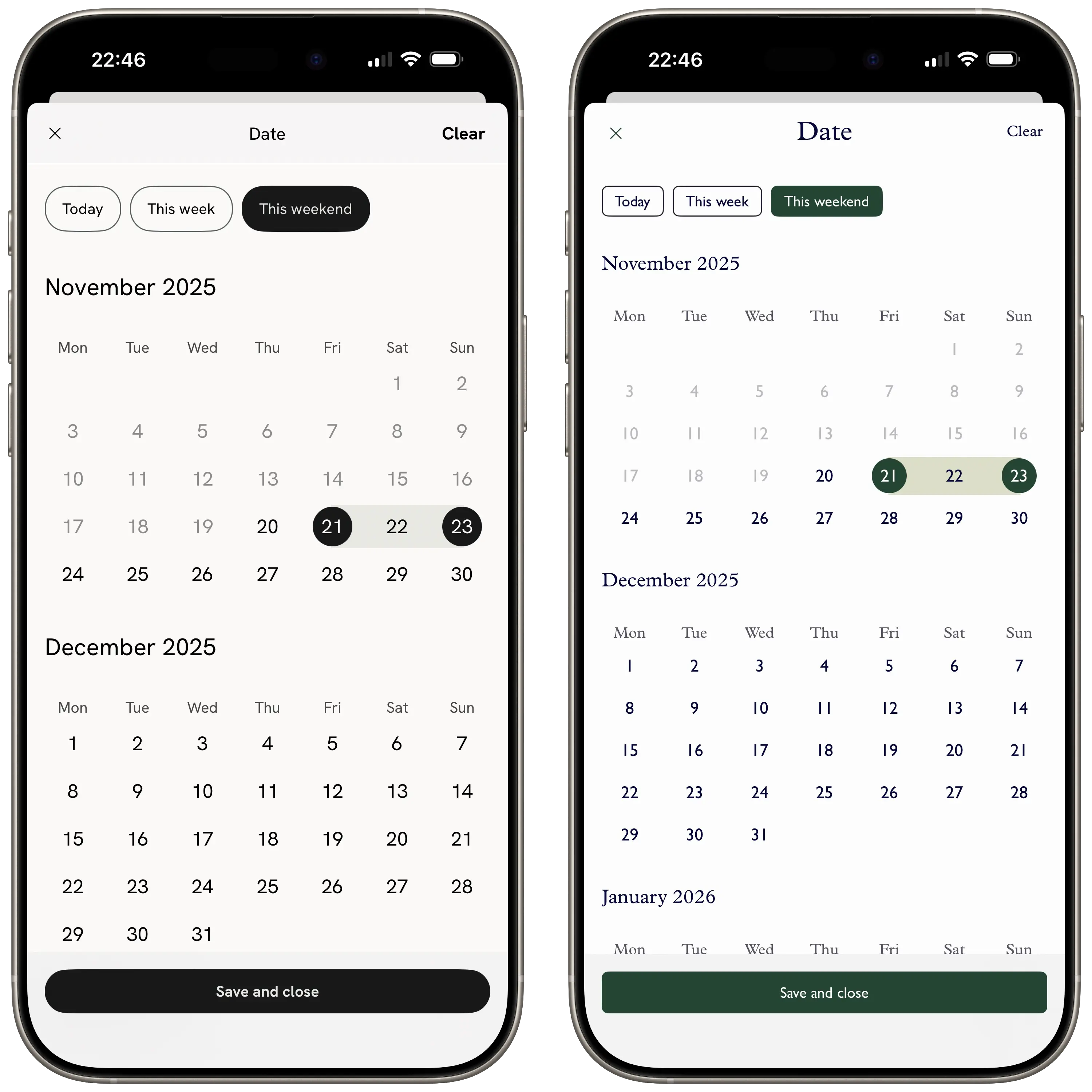 Screenshots of the SwiftUI calendar view in action