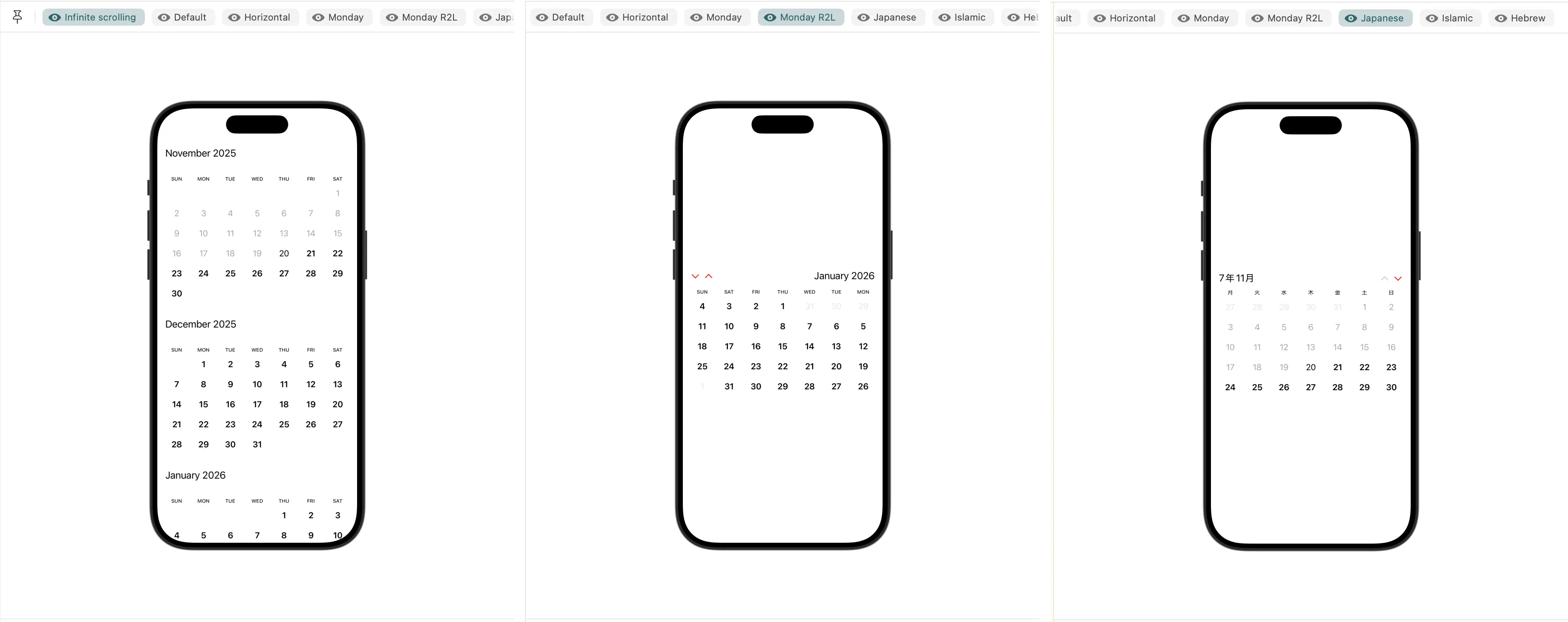 SwiftUI Preview of the calendar